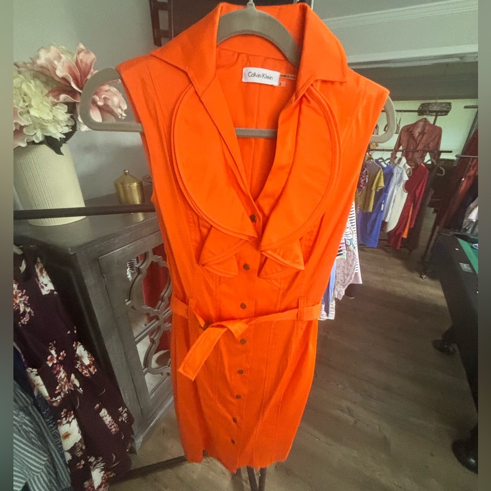Calvin Klein Vibrant Orange Midi Dress